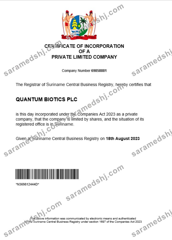 Suriname business registration certificate Word and PDF template